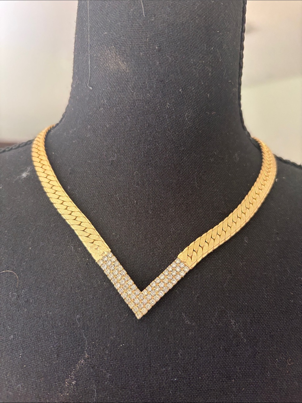 Gold V-Shape Pave Crystal Necklace - Women Jewelry
